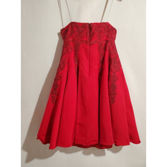 Marchesa Notte Strapless Embroidered Dress Size 2 Red Formal Cocktail Silk Blend - Picture 4 of 14